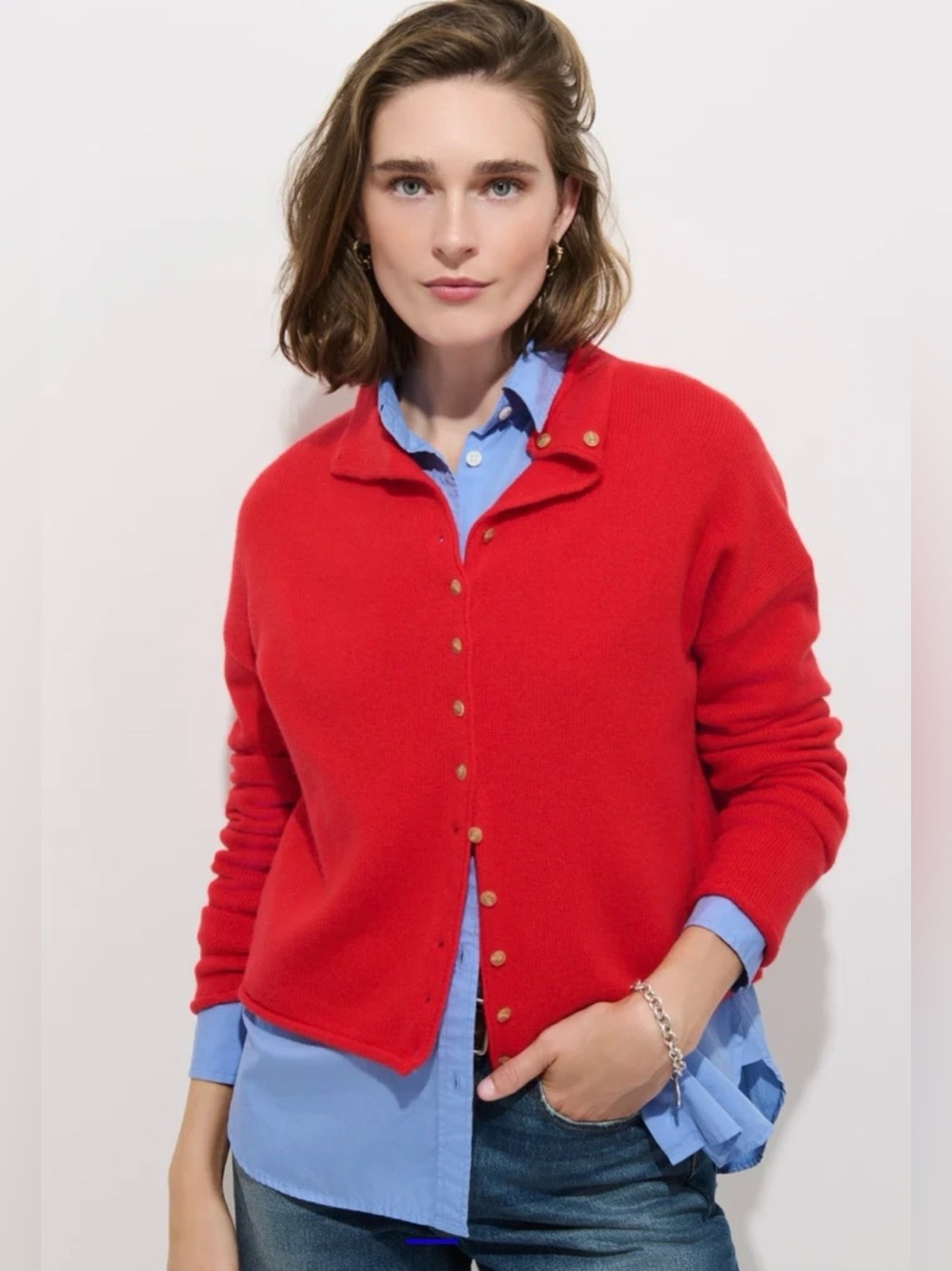 New Alex Mill Taylor 100% cashmere red roll neck cardigan